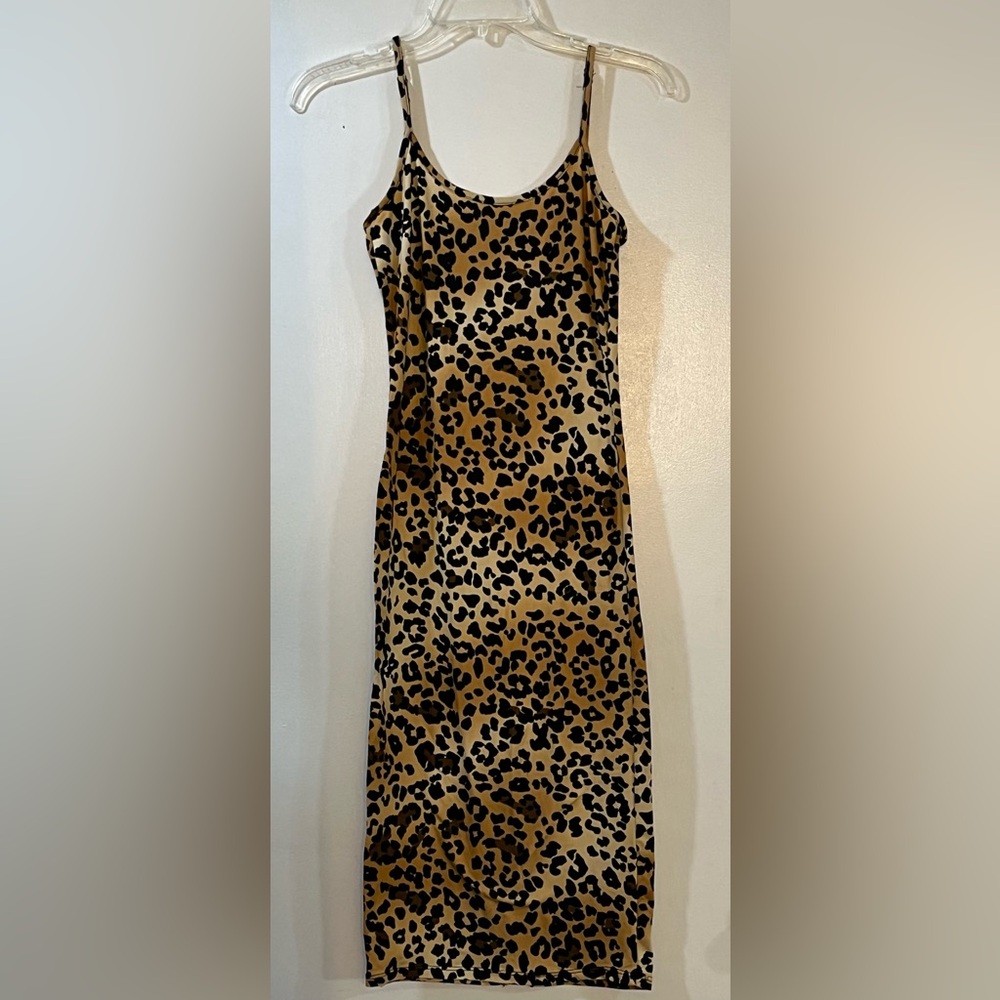 Fashion Nova Cheetah Print Midi Stretchy Dress Sz Small